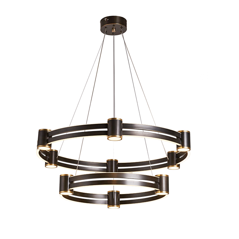Copper New Design Living Room Led Ring Acrylic Lamp Round Hanging Chandelier Modern Hotel Circle Line Pendant Light - Image 5