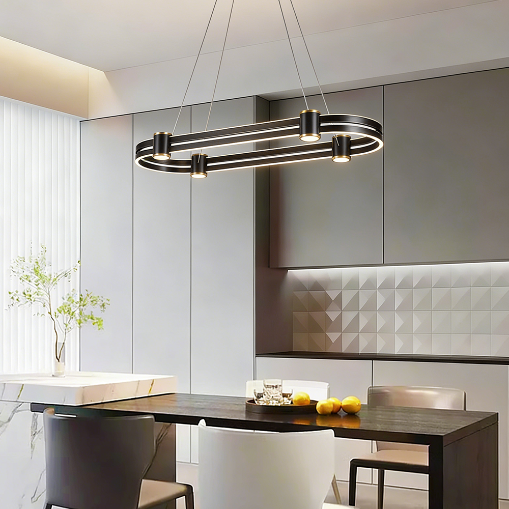 Copper New Design Living Room Led Ring Acrylic Lamp Round Hanging Chandelier Modern Hotel Circle Line Pendant Light - Image 6