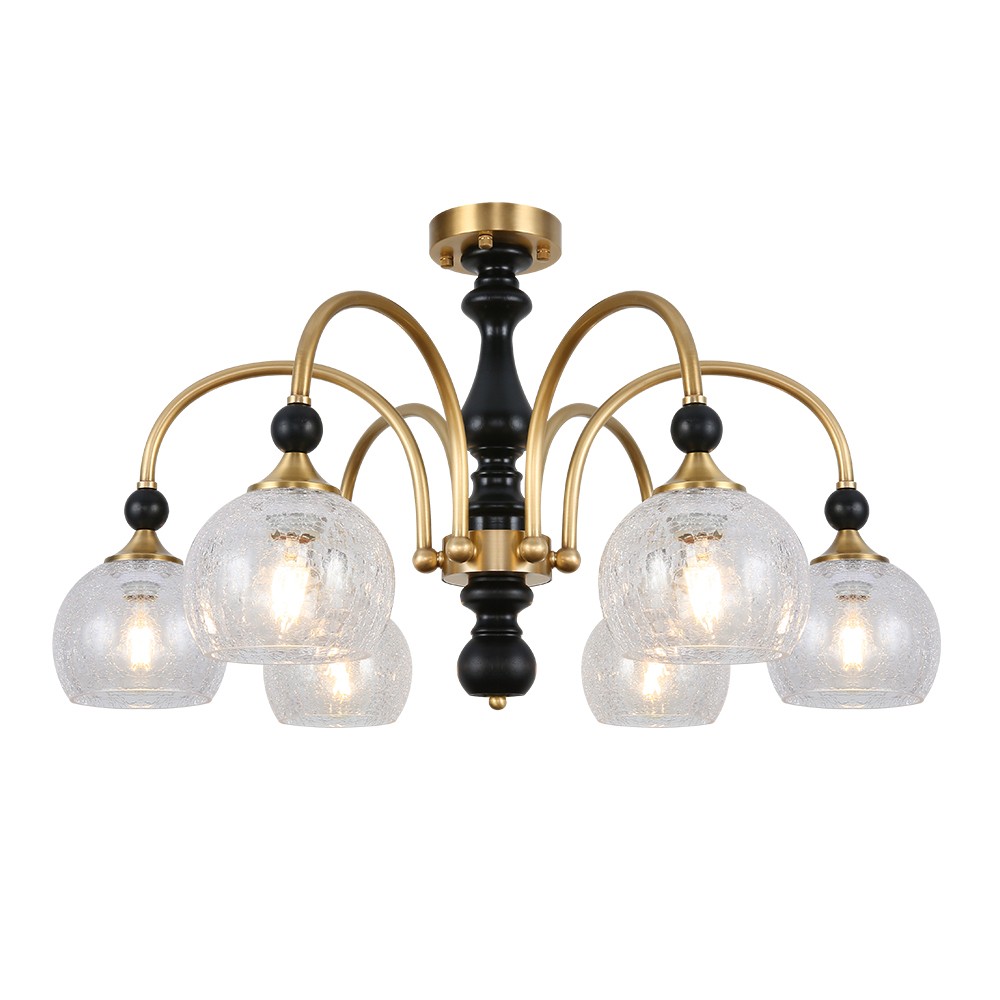 Retro American & French Style Copper Chandelier Amber Glass ceiling Light Base Adjustable Height for Living Dining Room - Image 3
