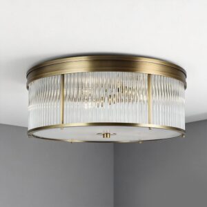Copper Custom American Style Minimalist Luxury Steel Glass Surface Mounted Ceiling Light Modern Living Room Round Lamp