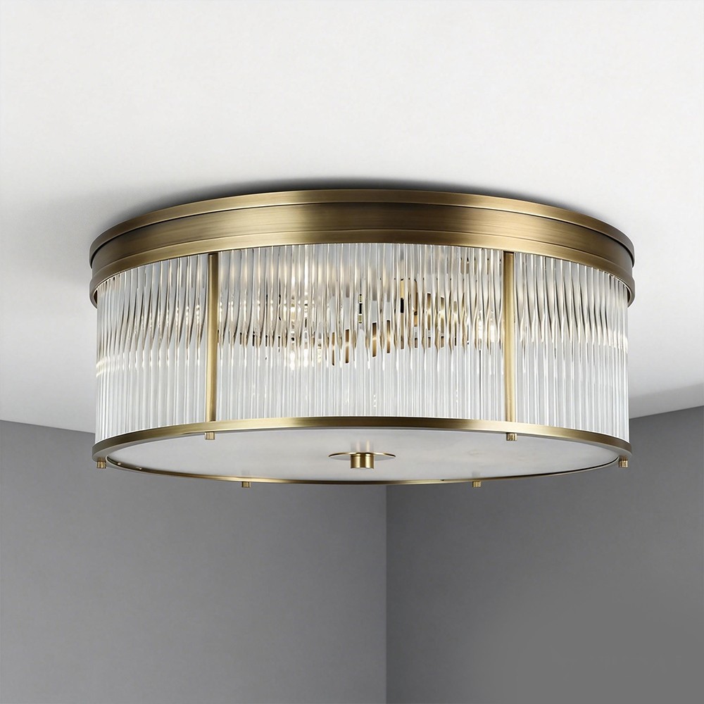 Copper Custom American Style Minimalist Luxury Steel Glass Surface Mounted Ceiling Light Modern Living Room Round Lamp