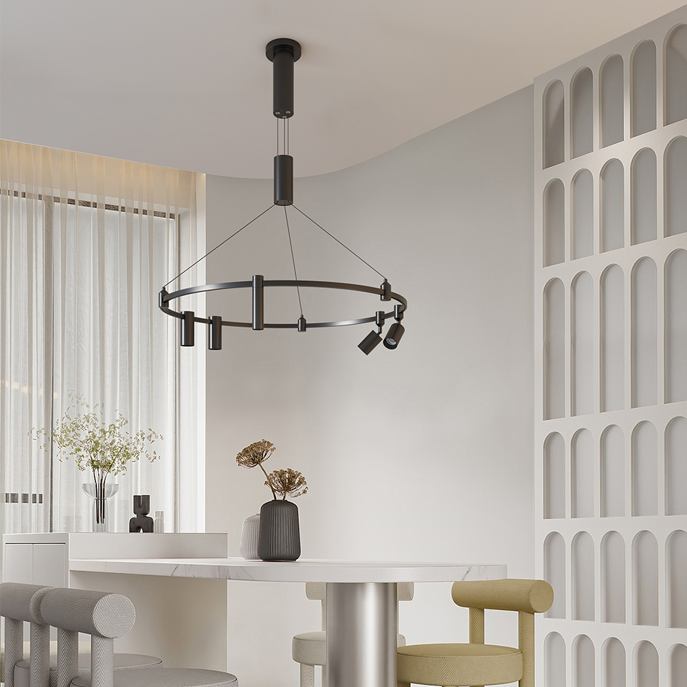 Round Living Room Hanging Modern Luxury Black Brass Candelabro Led Lampara Fixtures Chandelier Easy Iinstallation
