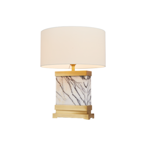 Modern Alabaster Table Lamp Luxury Hotel Bedroom Decor Natural Copper Brass Base Fabric Shade LED Lineate Alabaster Table Lamp