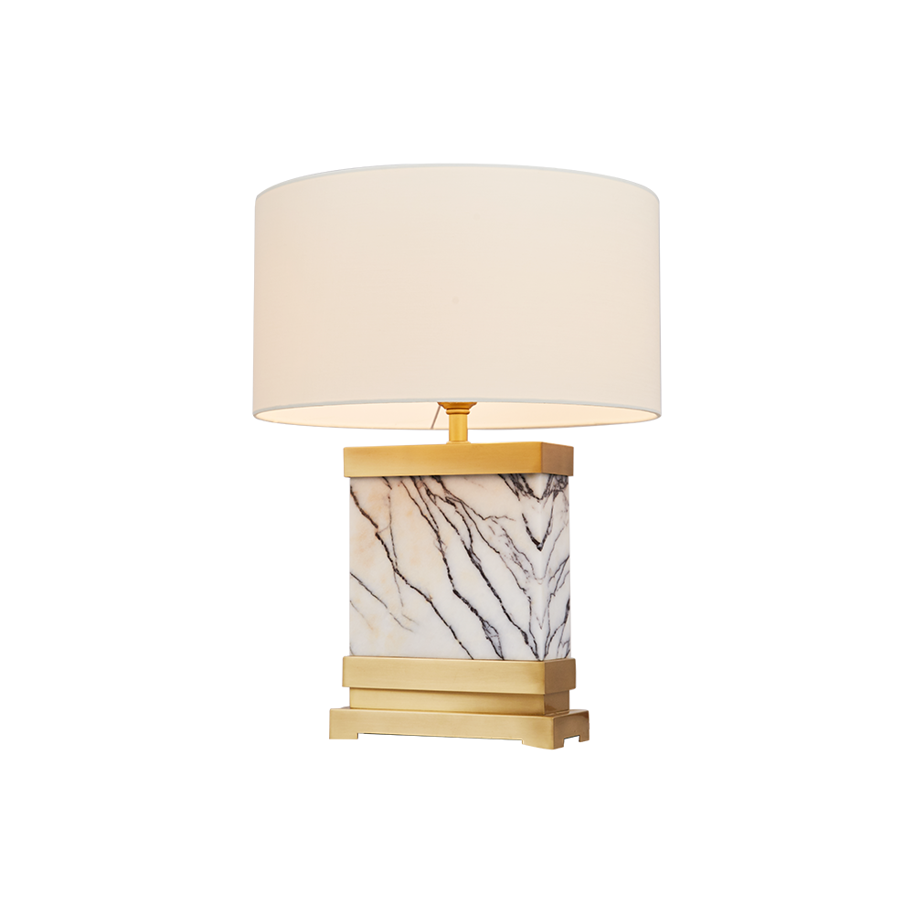 Modern Alabaster Table Lamp Luxury Hotel Bedroom Decor Natural Copper Brass Base Fabric Shade LED Lineate Alabaster Table Lamp