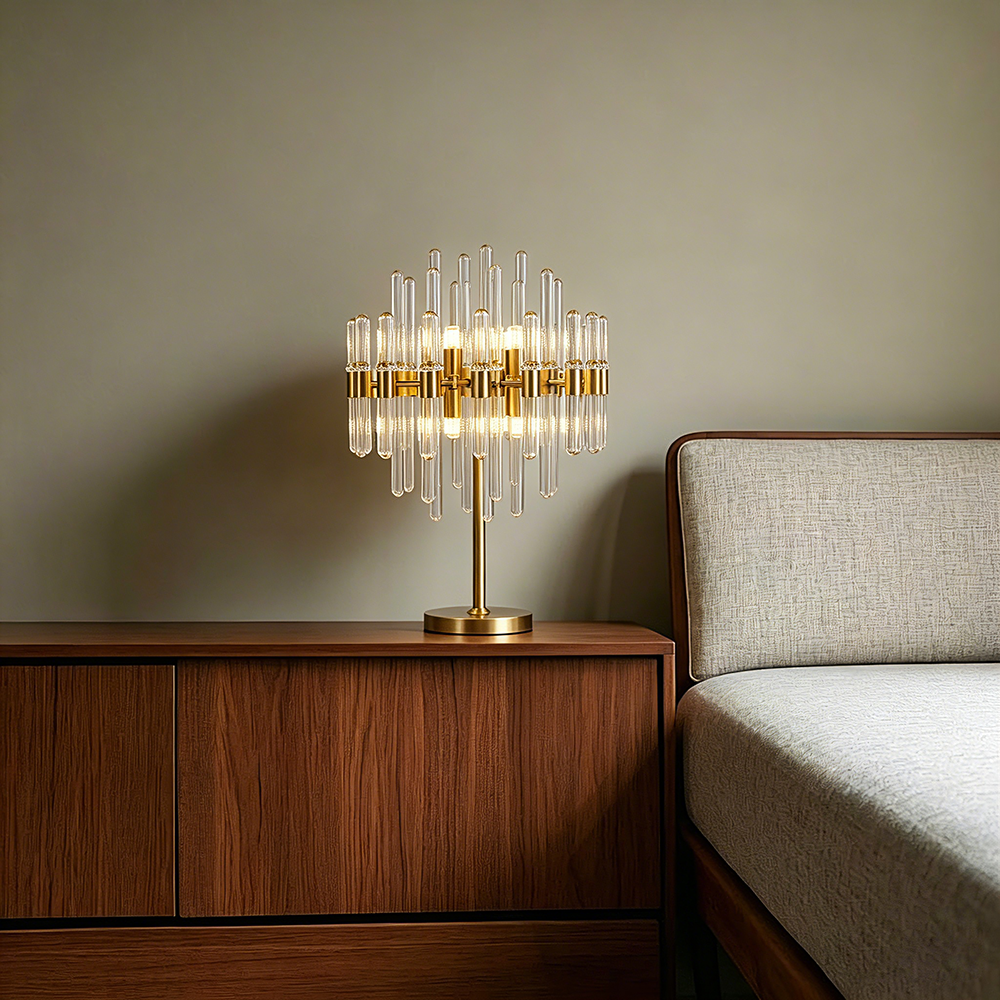 Light Luxury Copper Floor Lamp Coffee Shop Hotel Model Room Exhibition Hall Villa Tea Living Room Bedroom Crystal Table Lamp - Image 3