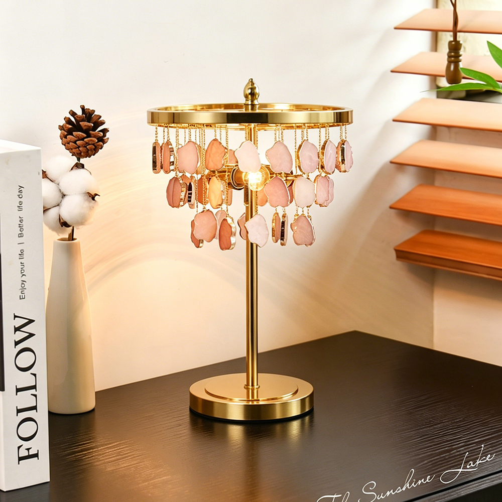 Copper Scandinavian Modern Vintage Bedroom Table Lamp Rustic Iron Body With Large Round Shade AC Powered Warm White LED Light