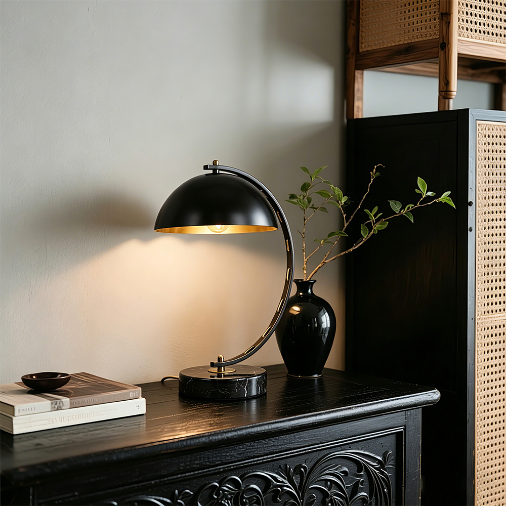 Copper Modern Designer Fashionable Led Table Lamp Marble Base Led Light Half Ball Metal Rechargeable Table Lamp for Bedroom