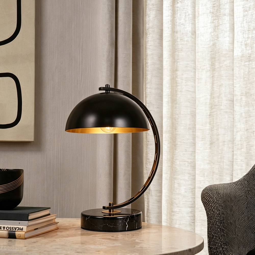 Copper Modern Designer Fashionable Led Table Lamp Marble Base Led Light Half Ball Metal Rechargeable Table Lamp for Bedroom - Image 3