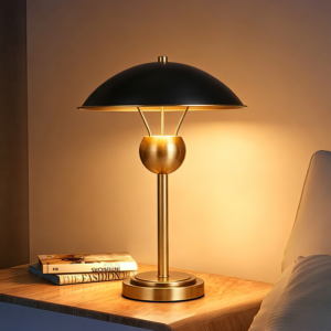 Copper Modern LED Table Lamp Dimmable Reading Lighting Minimalist Gold with Mushroom Dome Lampshade for Bedroom Living Room
