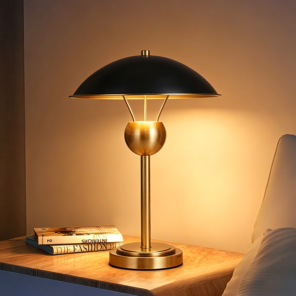 Copper Modern LED Table Lamp Dimmable Reading Lighting Minimalist Gold with Mushroom Dome Lampshade for Bedroom Living Room
