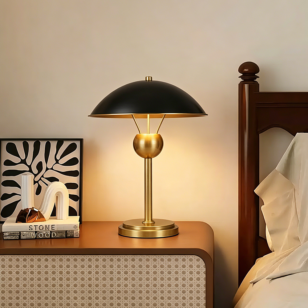 Copper Modern LED Table Lamp Dimmable Reading Lighting Minimalist Gold with Mushroom Dome Lampshade for Bedroom Living Room - Image 4