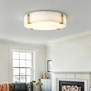 Marble Ceiling Light With Brass Accents a Spanish Alabaster Shade With Soft Warm White LED Light