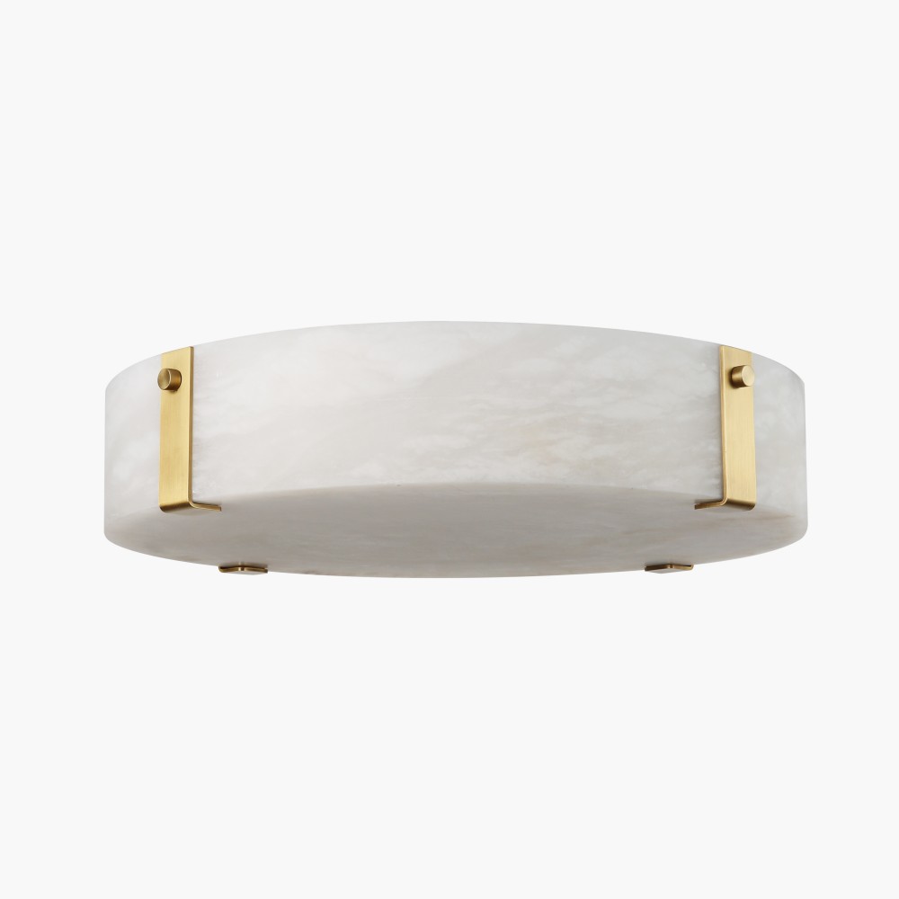 Marble Ceiling Light With Brass Accents a Spanish Alabaster Shade With Soft Warm White LED Light - Image 3
