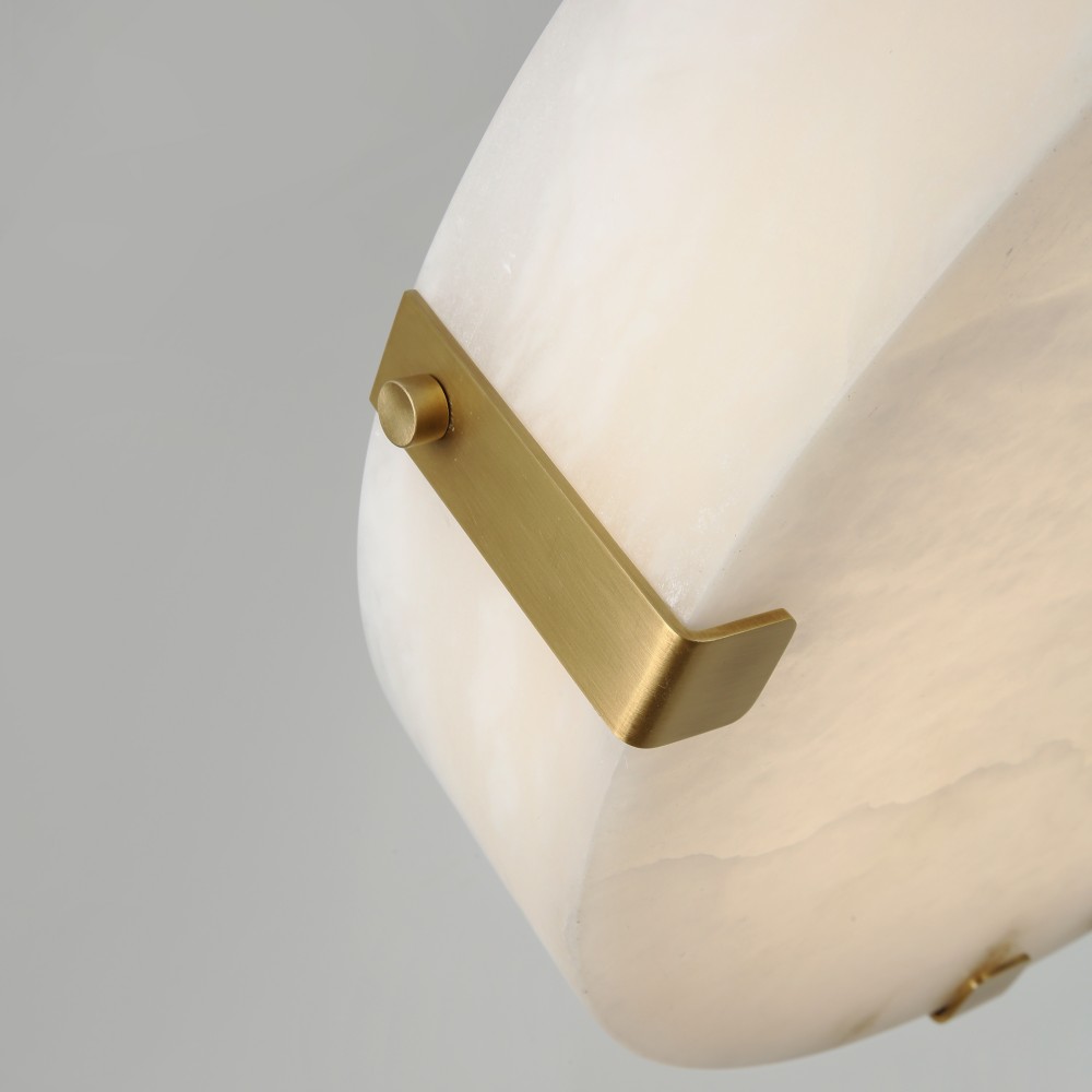 Marble Ceiling Light With Brass Accents a Spanish Alabaster Shade With Soft Warm White LED Light - Image 5