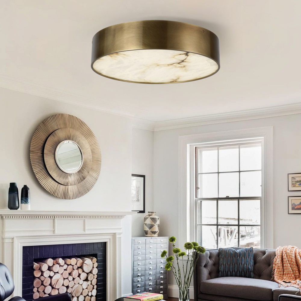 Round alabaster ceiling light with wrought iron accessories, Spanish marble surface, soft warm white LED light - Image 3