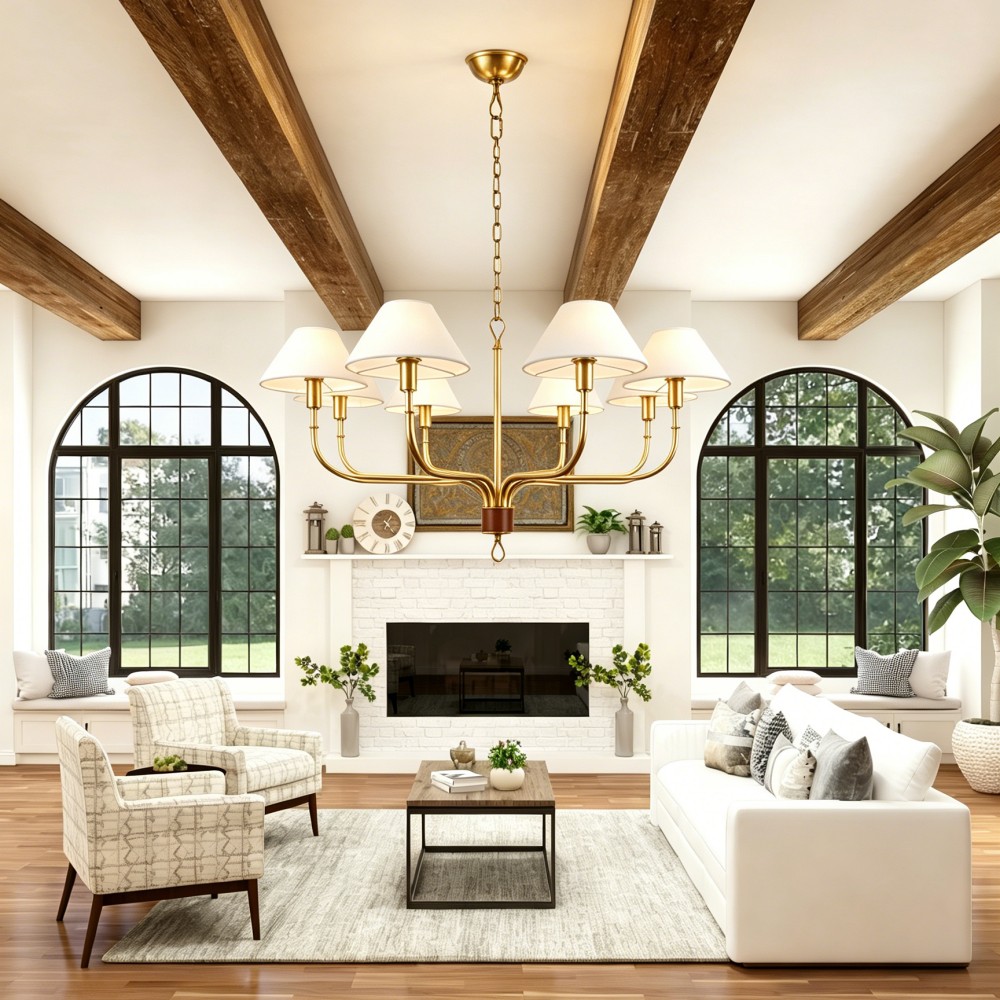 Chandelier Modern Chandelier Living Room Chandelier Six Arm Copper Fabric Shade Luxury Classic Dining Room Villa Hotel Lighting - Image 3