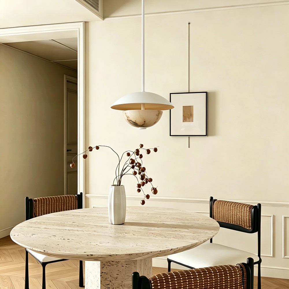 Pendant Light Modern Alabaster Half Dome Shade Copper Lighting Fixture Luxury Marble Design Dining Room Living Room Hotel Villa