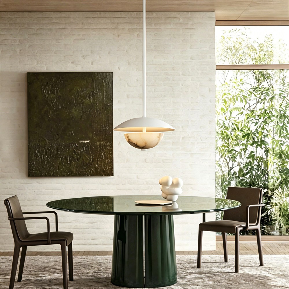 Pendant Light Modern Alabaster Half Dome Shade Copper Lighting Fixture Luxury Marble Design Dining Room Living Room Hotel Villa - Image 3