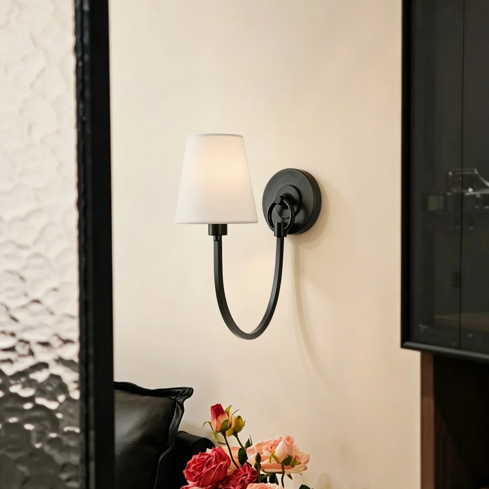 Modern LED Wall Lamp Copper Fabric Shade Decorative Luxury Fixture Indoor Lighting for Bedroom Living Room Hotel Project Space