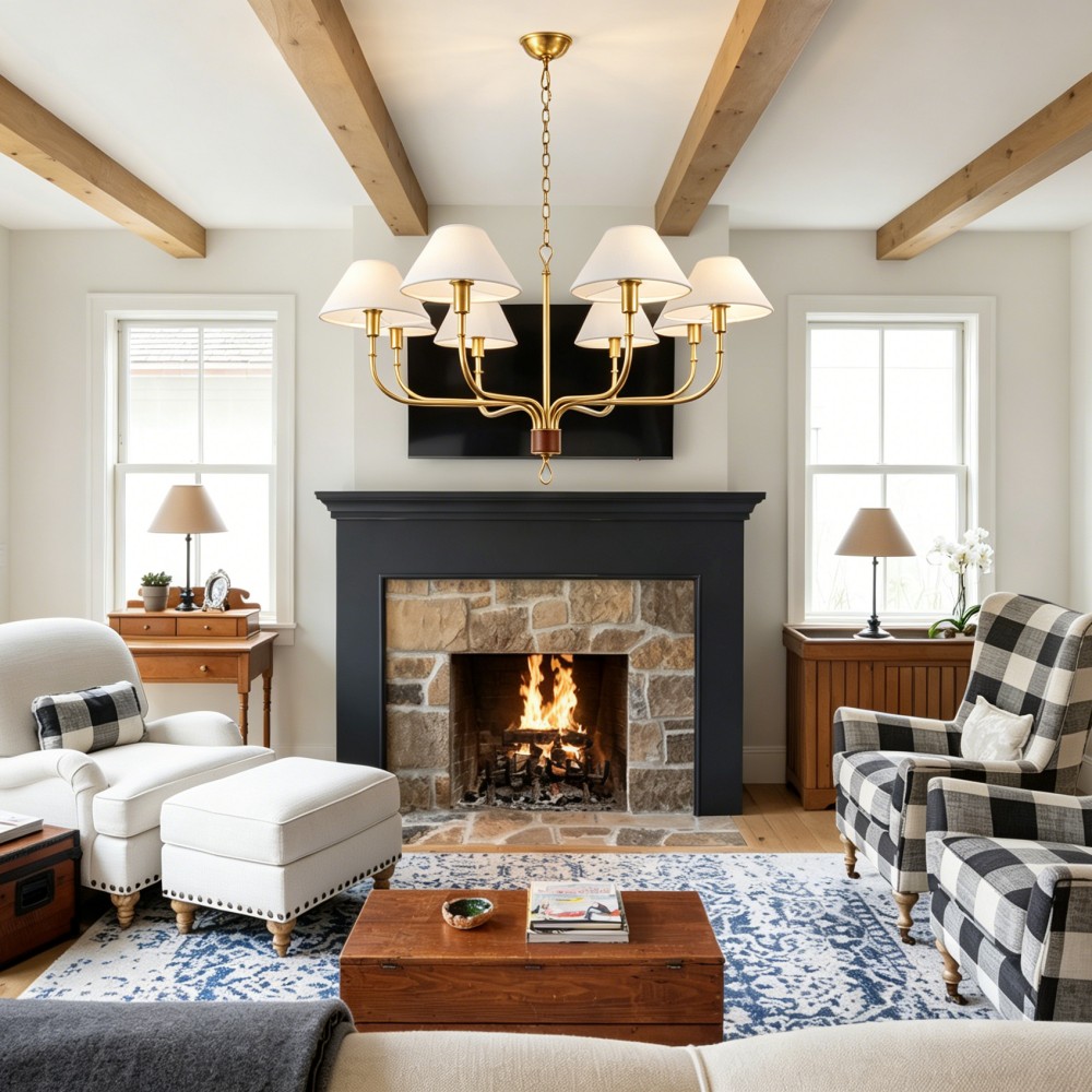 Chandelier Modern Chandelier Living Room Chandelier Six Arm Copper Fabric Shade Luxury Classic Dining Room Villa Hotel Lighting - Image 2