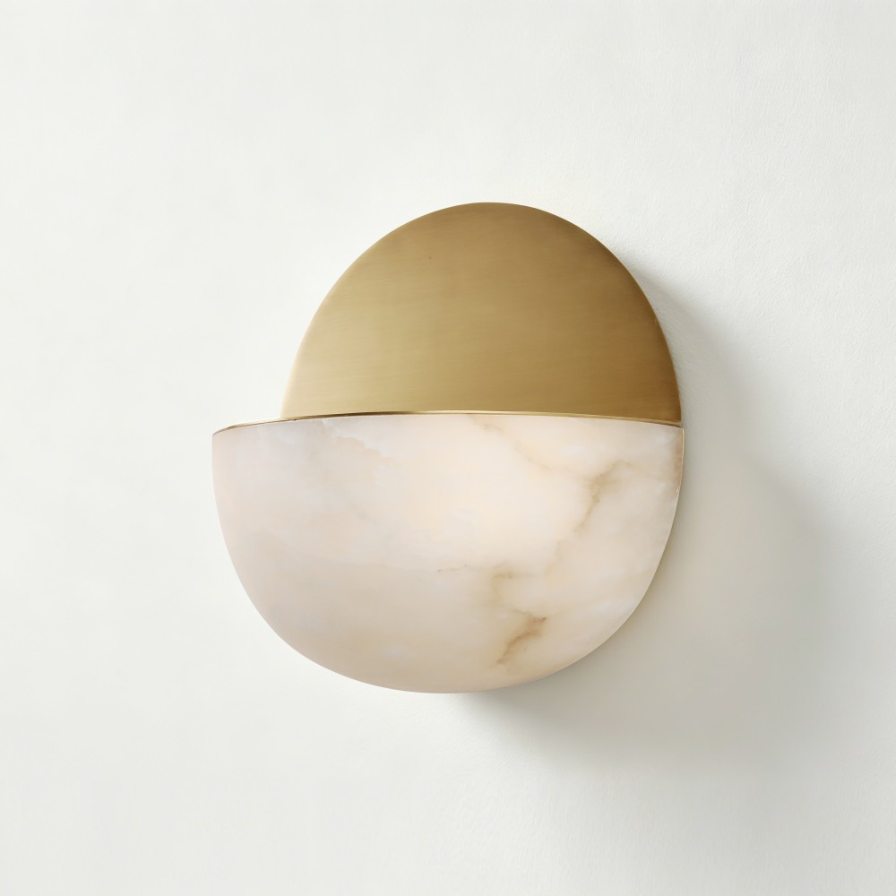 Wall Lamp Alabaster Copper Lighting Fixture Modern Half Dome Shade Natural Marble Round Shape Bedroom Hotel Villa Interior Decor - Image 4