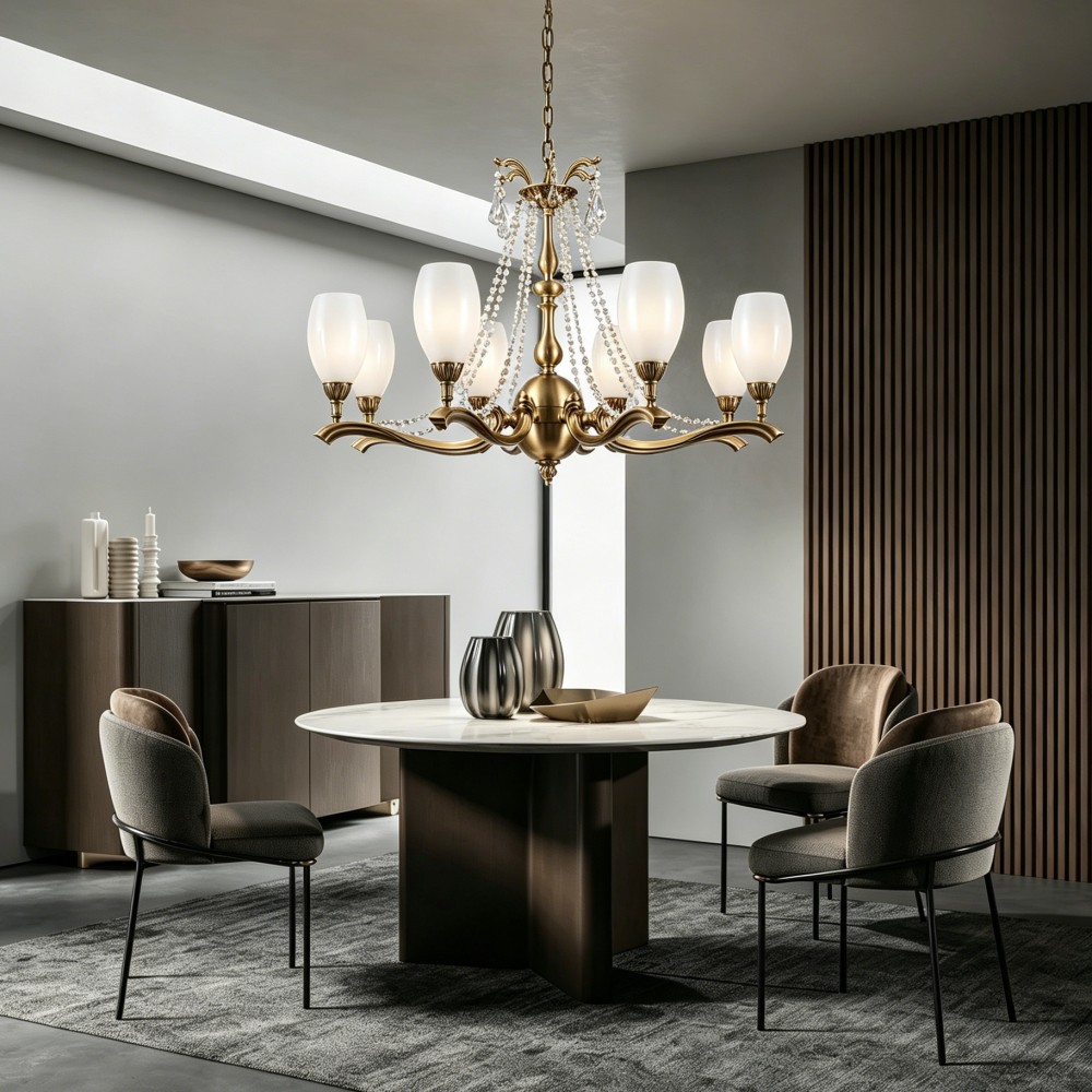 Chandelier Modern Chandelier Living Room Copper Glass Crystal Style Luxury Pendant Dining Room Hotel Interior Lighting - Image 2