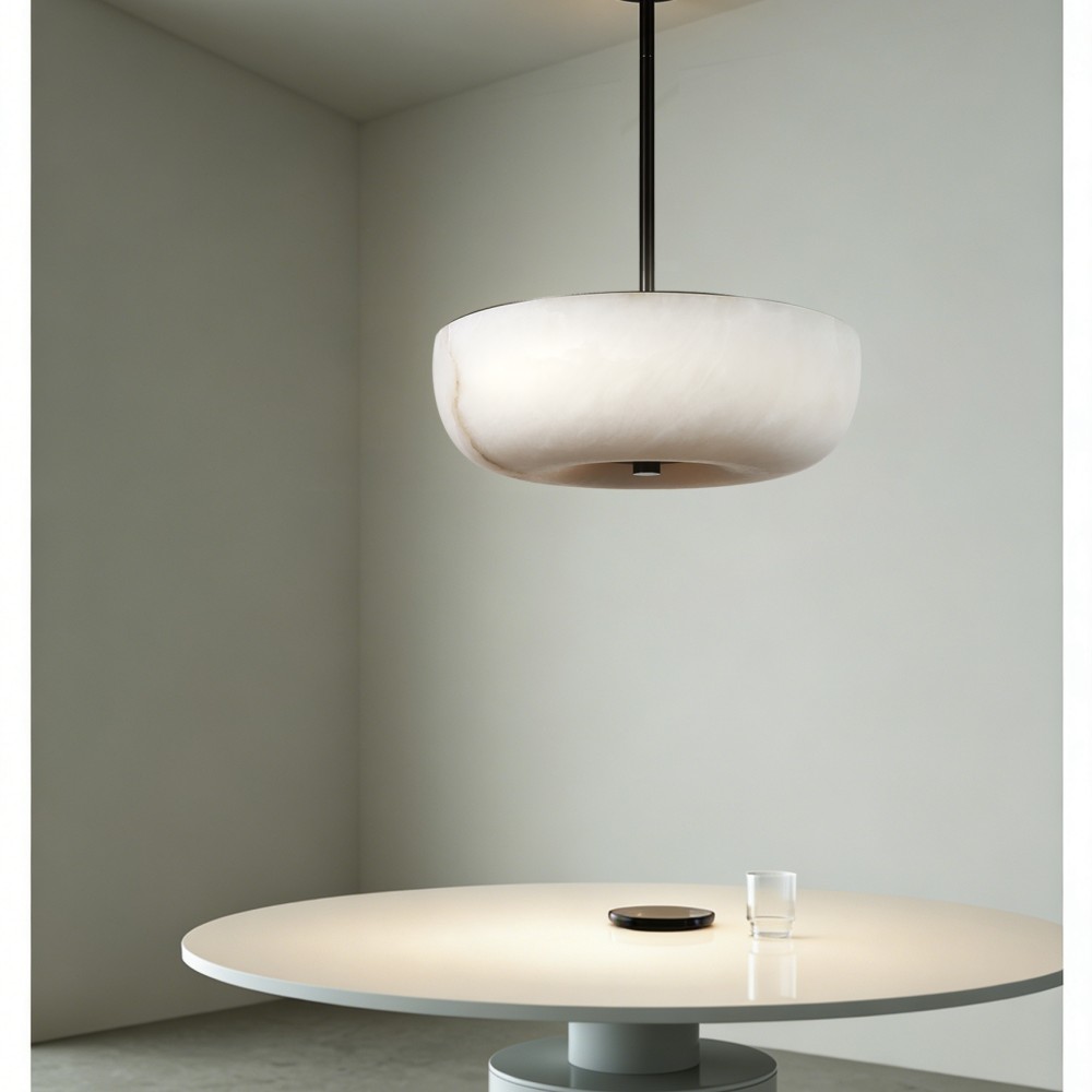 Chandelier Modern Alabaster Copper Lighting Fixture Round Marble Shade Luxury Dining Room Living Room Hotel Villa Interior Pro - Image 4