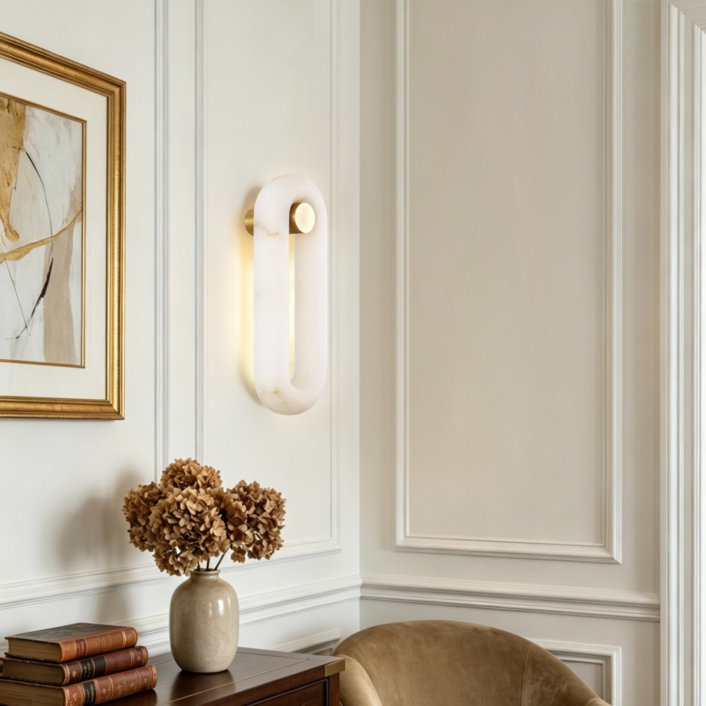 Wall Lamp Modern Wall Lamp Indoor Wall Light Oval Natural Alabaster Copper Luxury Decorative Bedroom Living Room Hotel Lighting - Image 2