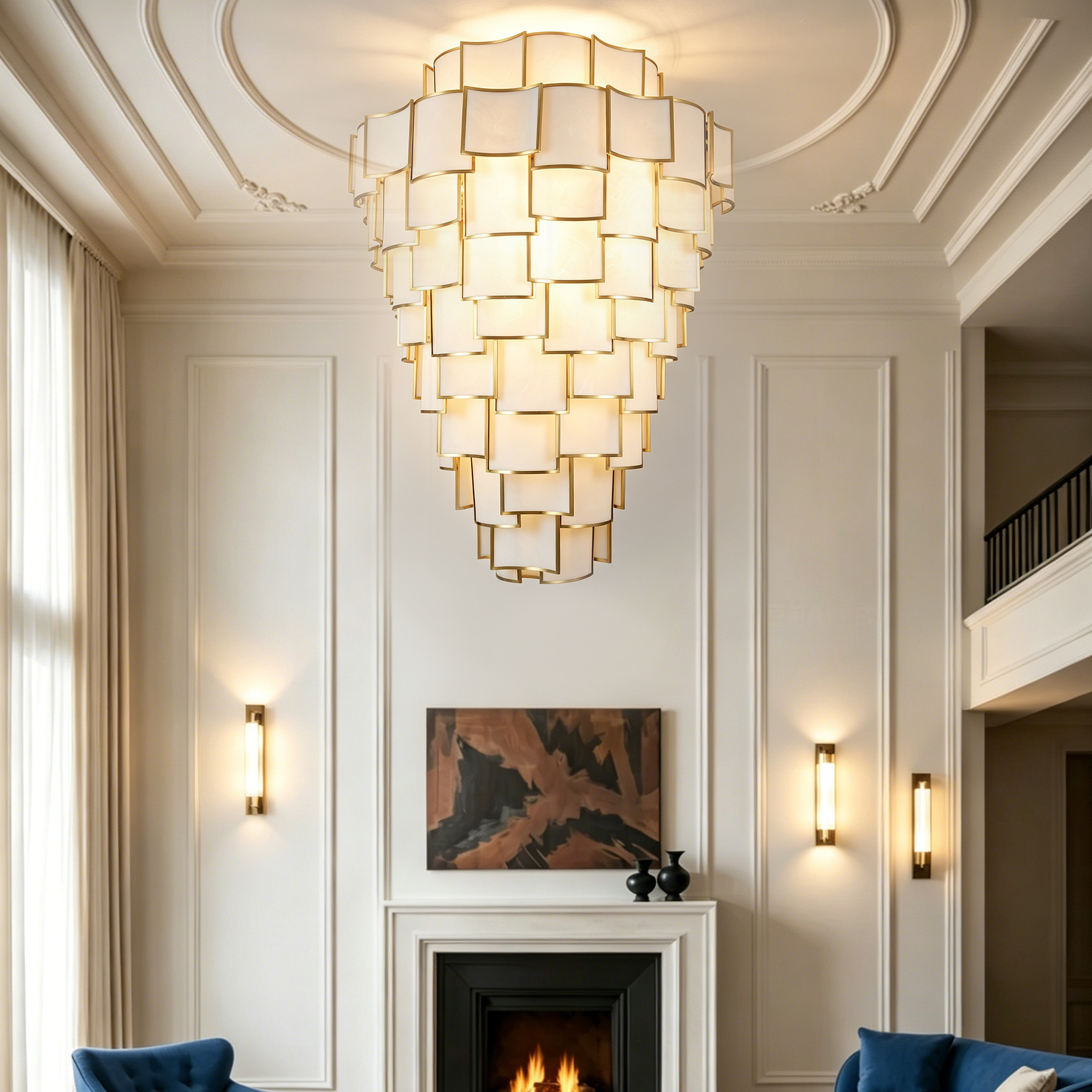 Alabaster Chandelier Copper Modern Luxury Fixture Decorative Indoor Lighting for Villa Hotel Lobby Living Room Dining Area Home - Image 2
