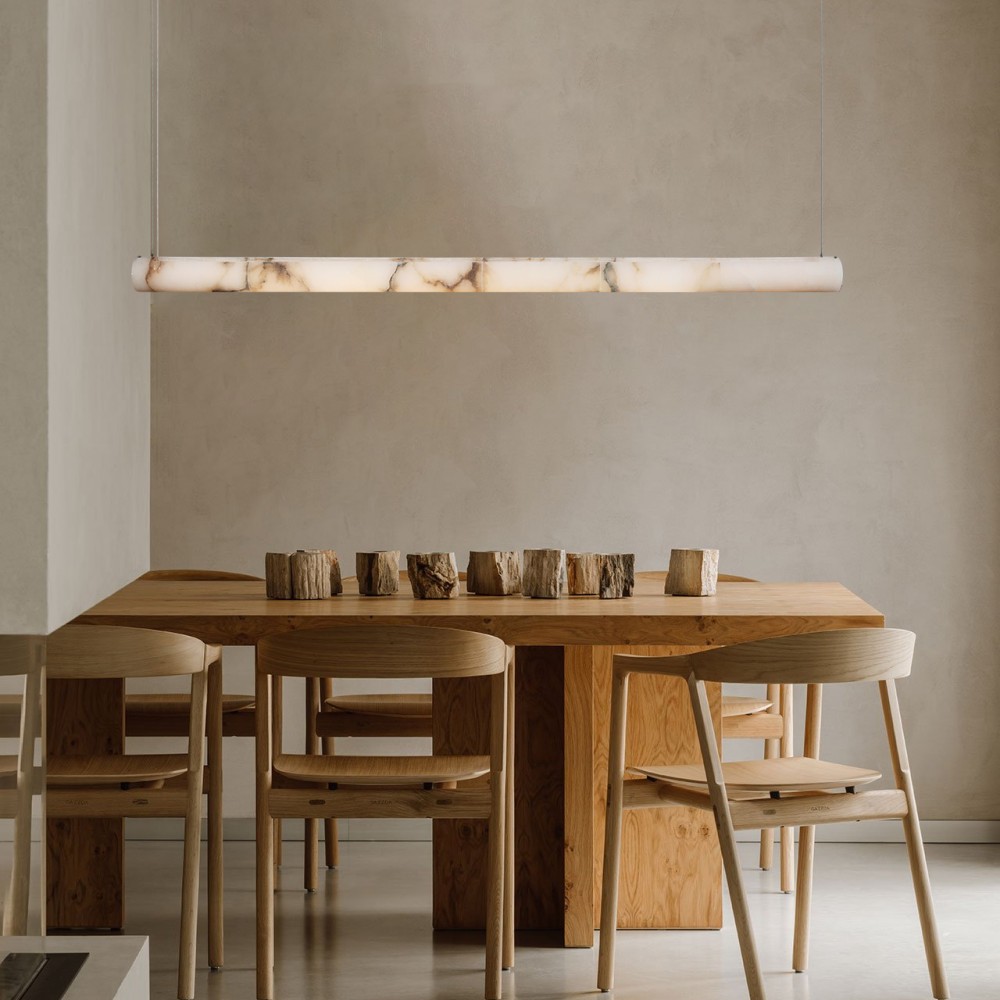Chandelier Chandelier Ceiling Light Modern Chandelier Tube Natural Alabaster Copper Minimalist Dining Room Pendant Lighting - Image 3