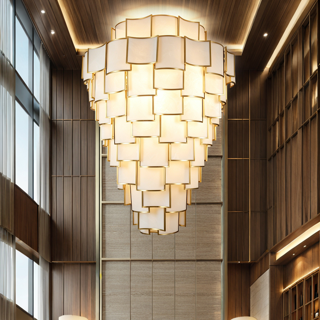 Alabaster Chandelier Copper Modern Luxury Fixture Decorative Indoor Lighting for Villa Hotel Lobby Living Room Dining Area Home