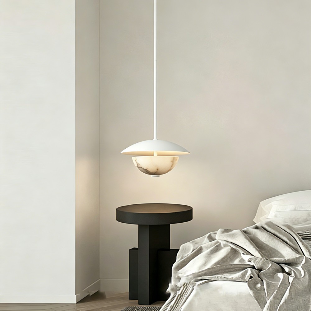 Pendant Light Modern Alabaster Half Dome Shade Copper Lighting Fixture Luxury Marble Design Dining Room Living Room Hotel Villa - Image 2