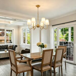 Modern Chandelier Copper Fabric Shade Luxury Decorative Indoor Lighting for Dining Room Living Room Hotel Villa Interior Style