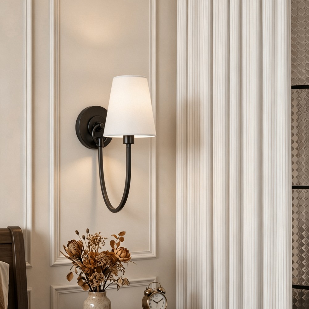 Modern LED Wall Lamp Copper Fabric Shade Decorative Luxury Fixture Indoor Lighting for Bedroom Living Room Hotel Project Space - Image 3