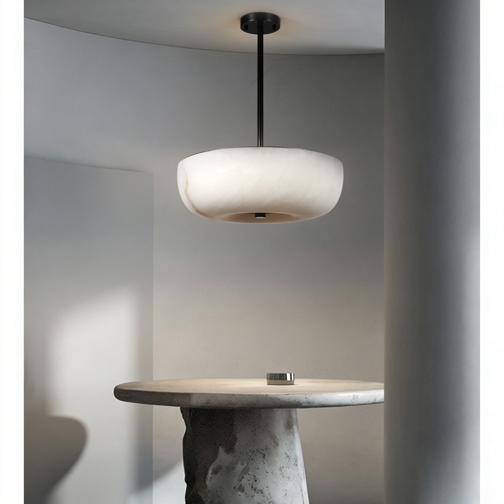 Chandelier Modern Alabaster Copper Lighting Fixture Round Marble Shade Luxury Dining Room Living Room Hotel Villa Interior Pro - Image 2