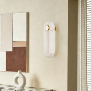 Wall Lamp Modern Wall Lamp Indoor Wall Light Oval Natural Alabaster Copper Luxury Decorative Bedroom Living Room Hotel Lighting