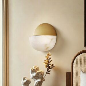 Wall Lamp Alabaster Copper Lighting Fixture Modern Half Dome Shade Natural Marble Round Shape Bedroom Hotel Villa Interior Decor