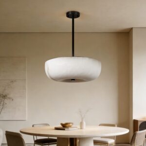 Chandelier Modern Alabaster Copper Lighting Fixture Round Marble Shade Luxury Dining Room Living Room Hotel Villa Interior Pro