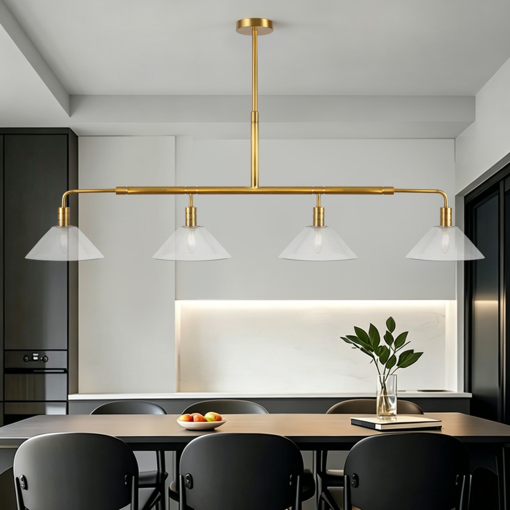 Pendant Light Glass Copper Modern Lighting Fixture Linear Bar Design Luxury Kitchen Island Dining Room Home Interior Project