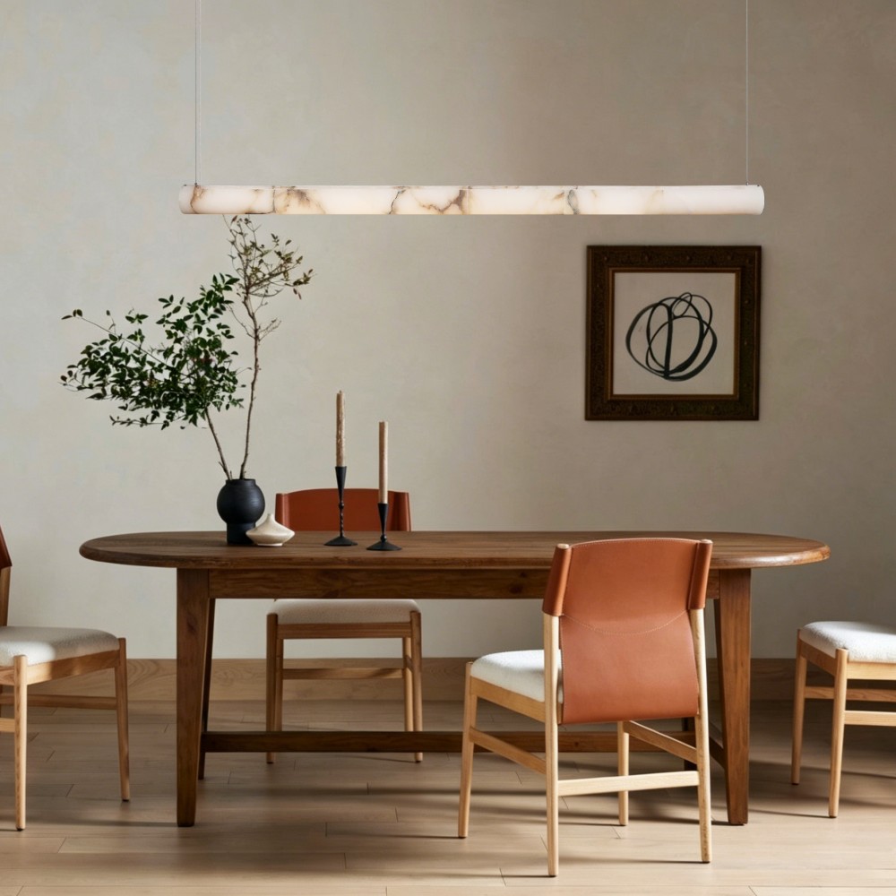 Chandelier Chandelier Ceiling Light Modern Chandelier Tube Natural Alabaster Copper Minimalist Dining Room Pendant Lighting - Image 4